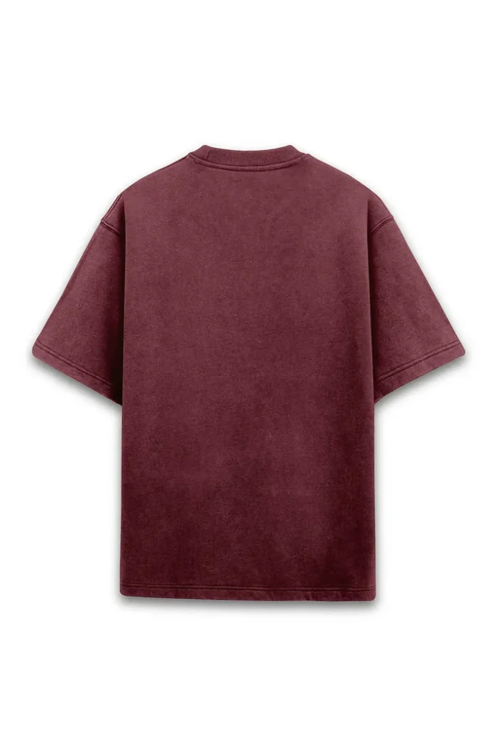 Acid Wash T-Shirt – Unisex, 240 GSM, 100% Cotton Maroon - Image 3